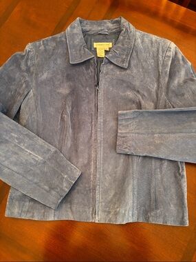 Coldwater Creek Suede Bomber Jacket in Slate Blue